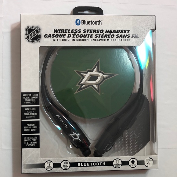 NHL Dallas Stars Bluetooth Wireless Neckband Headset Stereo Built-in Microphone - Picture 1 of 9